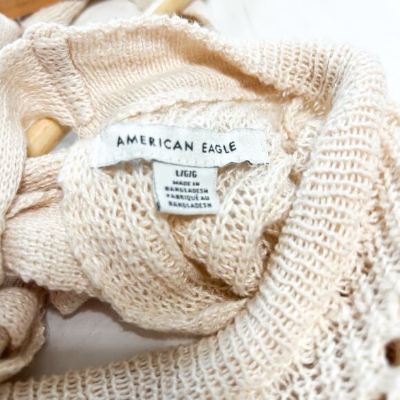 American Eagle Cream Knit Tie-Back Open Keyhole Sweater Women’s Size Large - Picture 4 of 5